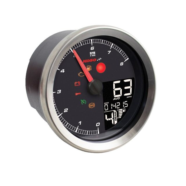 Koso HD-01-04 95 mm snelheids-/toerenteller zilver – Softail, Dyna & Sportster